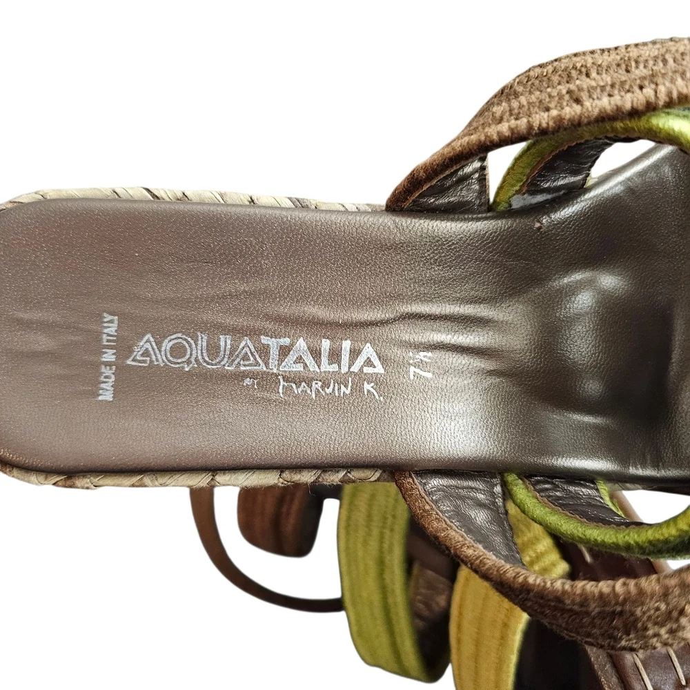 Aquatalia By Marvin K. Leather Espadrille Wedge Sandal Multicolor Stripes Sz 7.5
